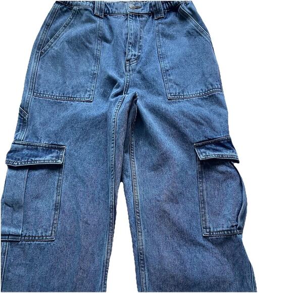 Fashion Nova Don't You Worry Wide Leg Cargo Jeans Elastic Waist Y2K Grunge - Picture 6 of 6